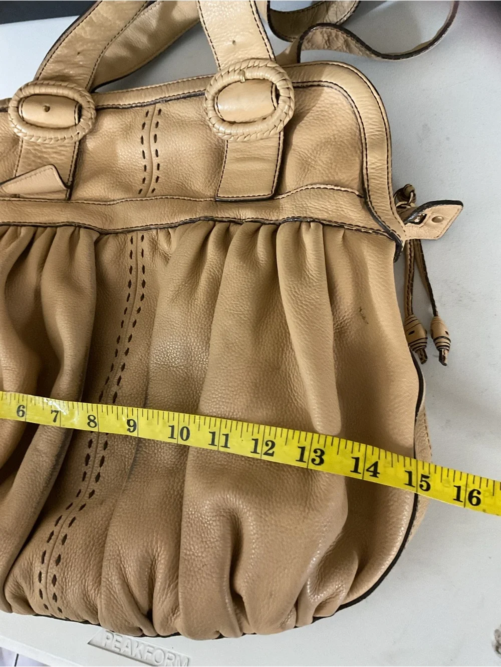Cole Haan Gathered Leather Shoulder Bag in Beige